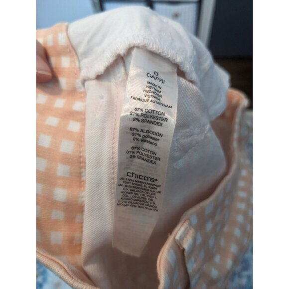 Chico's Peach Gingham Perfect Stretch Girlfriend Slim Leg Capri - 0 (S/4) - Picture 11 of 12